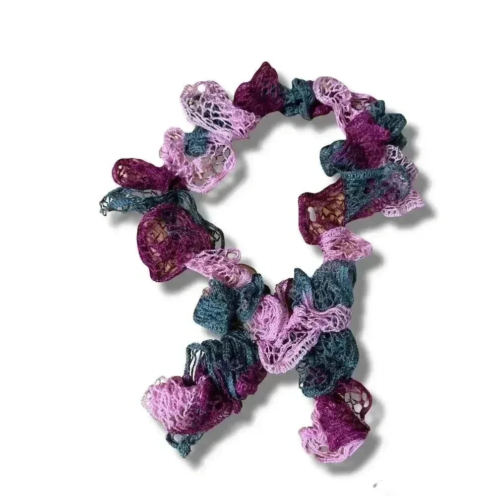 Handmade Girls Multicolor Swirly Ruffle Crocheted Scarf Winter Wrap